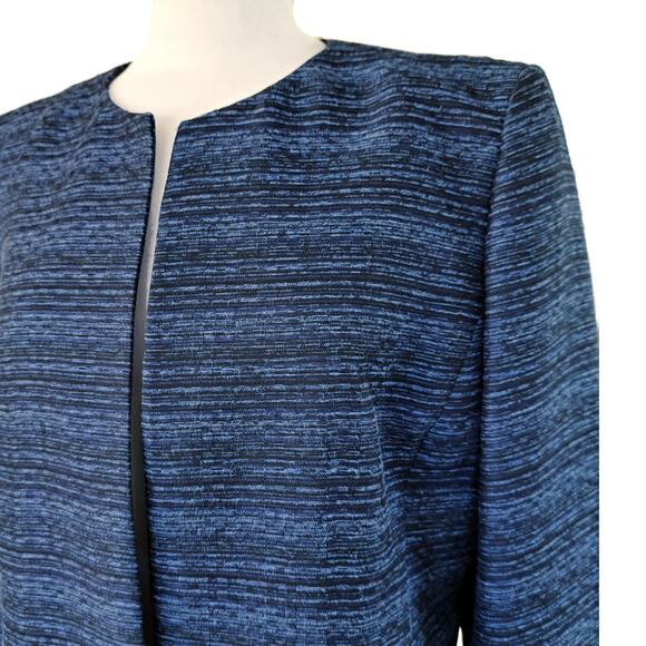 KASPER Blue Black Space Dye Stripe Collarless Jacket Blazer Size 16 P Open Front - Picture 4 of 8